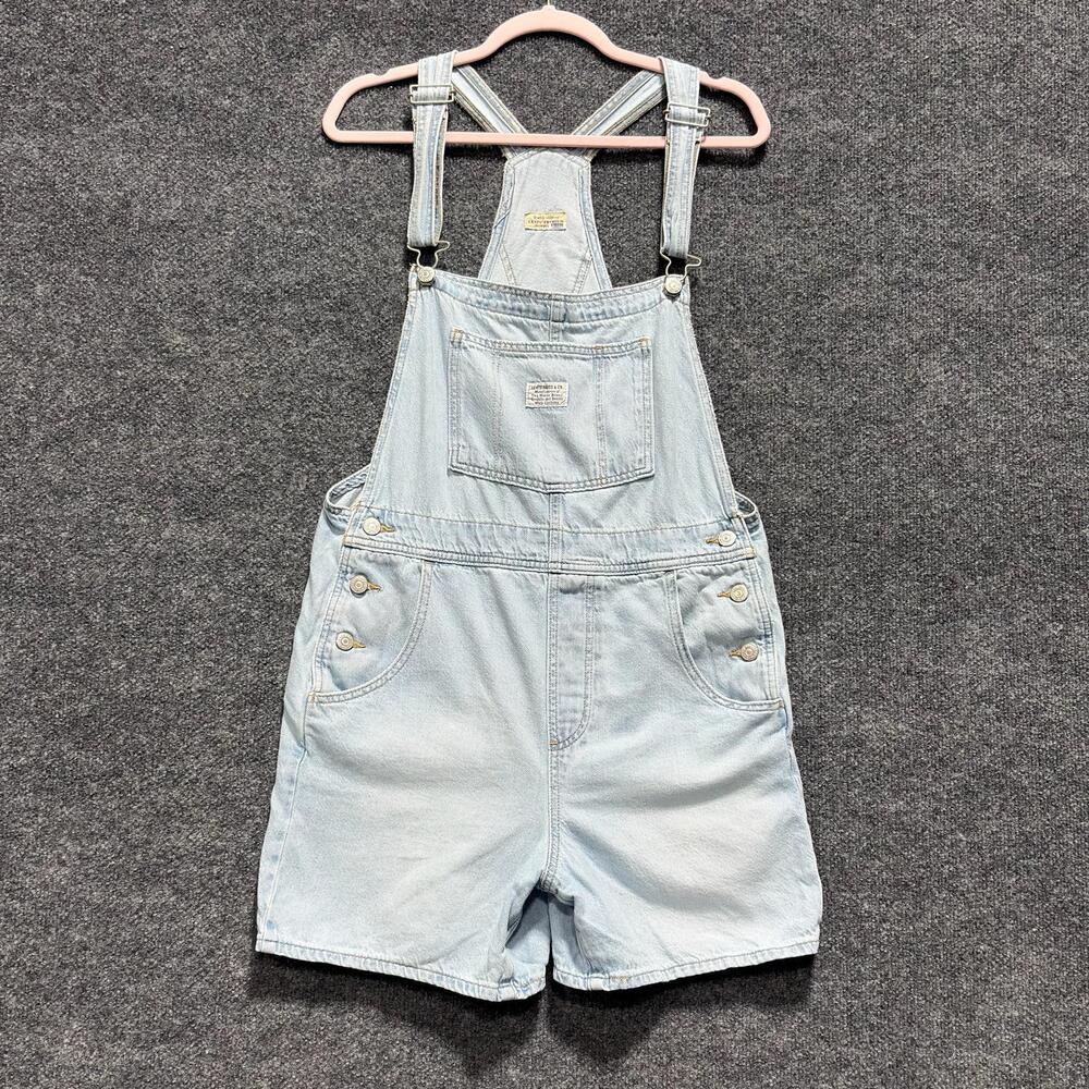 Levis Premium Denim Shortalls Overalls Womens M Blue Light Wash Bib Pockets